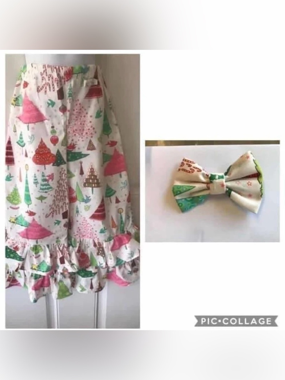 NWOT size 4 machine sewn ruffled Cream/green, pink, red trees/birds/canes pants